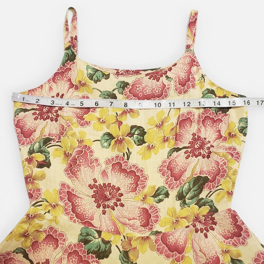 VTG J.P. & Mattie 100% Linen Yellow Floral Fit & Flare Dress Petite 90s Retro - Picture 8 of 11